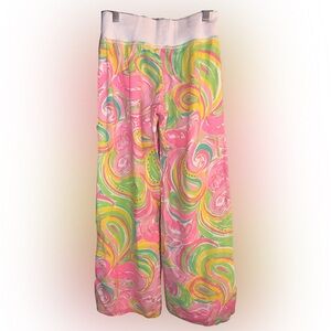 Lilly Pulitzer SIZE XXS THE BEACH PANT ALL NIGHTER FLAMINGO 100% LINEN